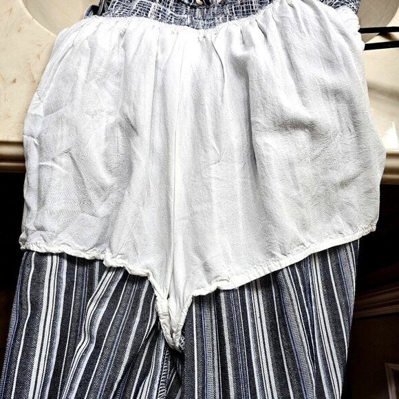 Kittenish Smocked Romper M Tie Straps Monochromatic Peplum Bodice Flare Legged - Picture 8 of 8